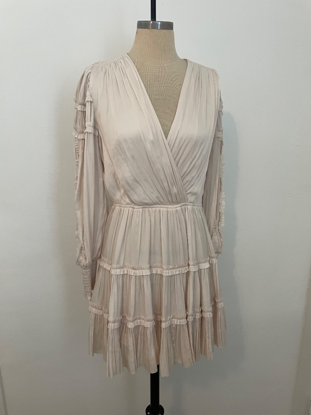 Ulla Johnson Tiered Ruffle Long Sleeve Peasant Dress Size 2, Cream White Boho